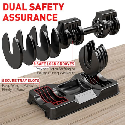 Adjustable Dumbbell Set of 2, 110lbs/50lbs Free Weights Dumbbell Set, 5-in-1/10-in-1 Quick-Lock Hand Weights, 25lbs/55lbs Pair with Anti-Slip Texture Handle, Weight Set For Home Gym Suit both Men and Women - color: Black 25LB Set of 2（Round）5 in 1