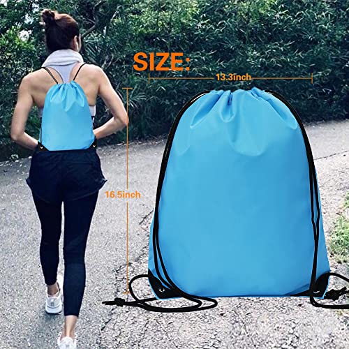 Bulk Drawstring Bags, Polyester Draw String Bags, Gym Sports Cinch Bag Drawstring Backpack for Women Men - color: Sky Blue