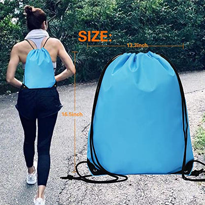 Bulk Drawstring Bags, Polyester Draw String Bags, Gym Sports Cinch Bag Drawstring Backpack for Women Men - color: Sky Blue