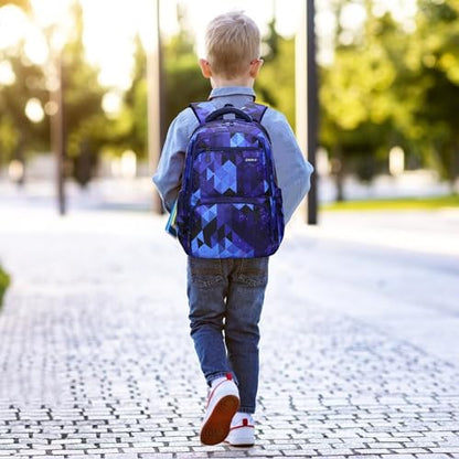 MITOWERMI Kids' Backpack for Boys Girls Elementary School Bags for Boys Bookbags Primary Students Children Backpack Dark Blue Geometric - color: Plaid Blue