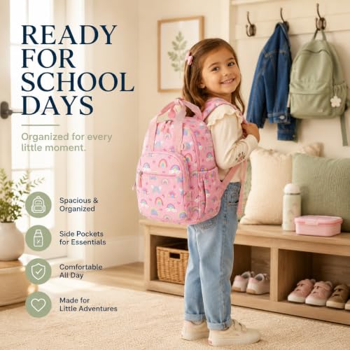 Bluboon Toddler Backpack for Girls Boys 3-6 Cute 15" Preschool Kindergarten Backpacks Kids Daycare Bags School Travel (Age 4-8 (15" H Fit A4 Folder)) - color: Pink-rainbow Bow L, size: Age 4-8 (15" H Fit A4 Folder)