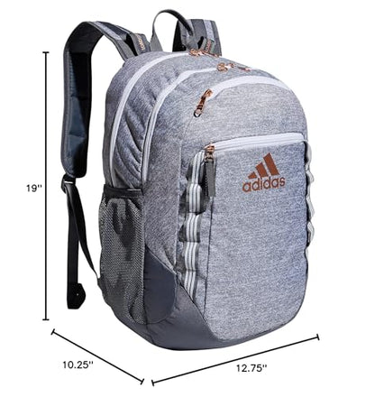 adidas Excel 6 School Backpack, 40L - color: Jersey Grey/Onix Grey/Rose Gold, size: OSFA