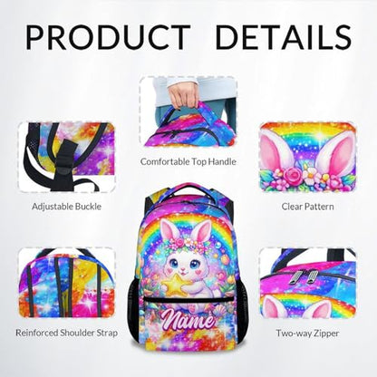 Kids Bookbag Personalized Bunny Backpack for Girls - Large Capacity School Backpack for Kindergarten Primary, Custom Name Back to School Bag (17 Inch) - color: Yellow