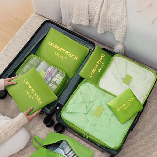 8 Set Packing Cubes for Travel Luggage Packing Bags Reusable Waterproof Suitcase Organizer Cubes Set with Shoe Bag and Toiletry Bag (Green) - color: Green