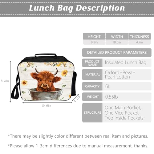 Highland Cow Backpack Sunflower Kids Bookbag 16inch Schoolbag With Lunch Box Bag And Pencil Case Set For Boys Girls - color: Highland Cow