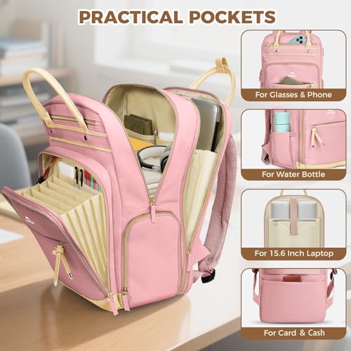 MATEIN Lunch Backpack for Women, Teacher Backpack with Lunch Compartment Detachable, Fit 15.6 Inch Laptop, College Computer Backpacks Meal Prep Work Bag Gift for Nurse Commute Office, Pink - color: Pink