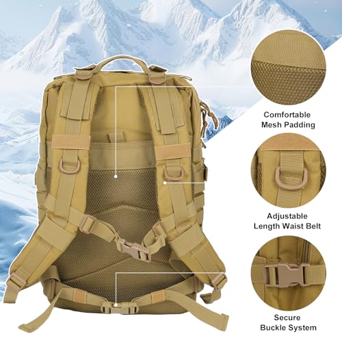 50L Large Military Tactical Backpack Molle Army Assault Pack for Travel Camping Hiking Fishing Backpack for men (khaki) - color: Khaki