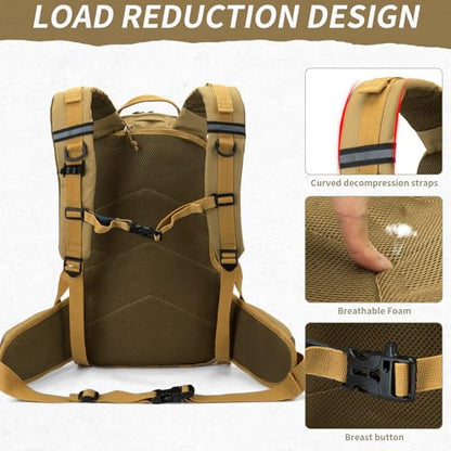 Camo hunting backpack，small tactical backpack, military backpack for men， camping backpack, 3-day bag(Khaki) - color: Mud Color