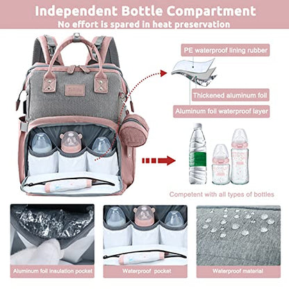 JOLLITO Baby Diaper Bag Backpack with Changing Station, Large Capacity, Stroller Straps and USB Charging Port, Baby Registry Search for Boys & Girls - color: Pink