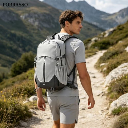 25L Hiking Backpack with Hydration Compartment Water Resistant Outdoor Daypack with Rain Cover Breathable Back System for Outdoor Travel Camping Daily Use Grey - color: Grey