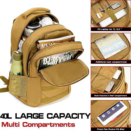 4land Camo Backpack for Boys,Army Boys Backpacks for Elementary Middle School Military,Camouflage Bookbag 40L - color: C-brown