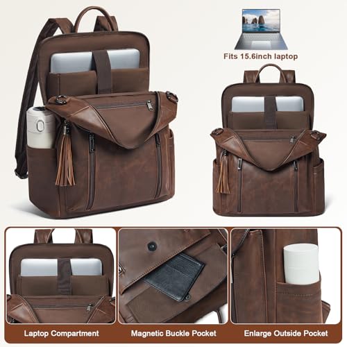 Shrrie Laptop Backpack for Women 15.6 inch,Travel Leather Backpack Purse Nurse Teacher Carry on Backpack Computer Bag,Professional Water-Resistant College Business Work Casual Daypack,Brown - color: Crazy Horse Brown01