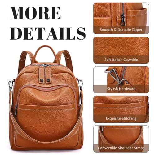 BOYATU Genuine Leather Backpack Purse for Women: Anti Theft Convertible Soft Backpacks - Elegant Womens Travel Backpack (01 Medium-Caramel Brown) - color: 01 Medium-caramel Brown