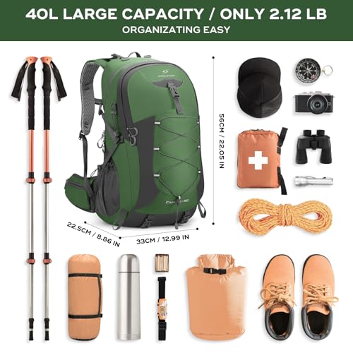 Maelstrom Hiking Backpack,Camping Backpack,40L Waterproof Hiking Daypack with Rain Cover,Lightweight Travel Backpack,Green - color: 40l Green, size: 40l