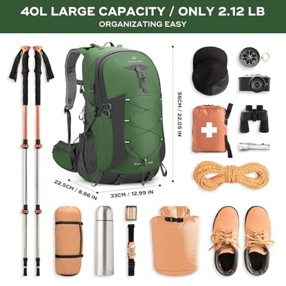 Maelstrom Hiking Backpack,Camping Backpack,40L Waterproof Hiking Daypack with Rain Cover,Lightweight Travel Backpack,Green - color: 40l Green, size: 40l