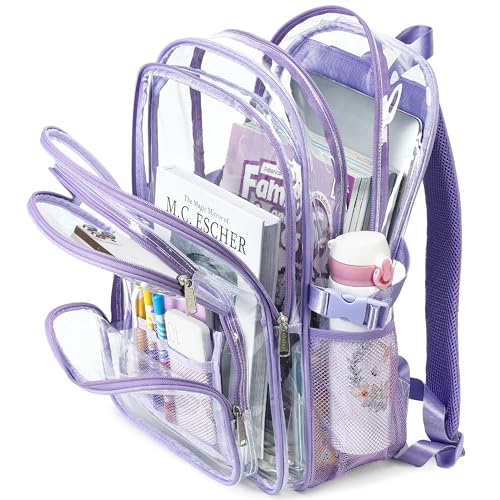 abshoo Large Heavy Duty Girls Clear Backpack for School Bookbag Transparent Multi Pocket Backpacks for Women (Purple) - color: Purple