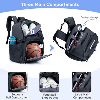 Basketball Bag Backpack with Ball Compartment & Shoe Pocket – Gym Bag for Basketball, Soccer, Football, Volleyball – Large Capacity Athletic Backpack for Youth & Adults, Basketball Gifts - color: Black Style B