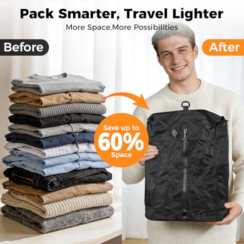 HONKID Travel Vacuum Bags with Pump 25L Compression Packing Cubes for Carry On Suitcases Backpack Luggage Odor & Waterproof Anti-Rip Reusable Vacuum Seal Bags for Clothing Travel Essentials - 3 Pack