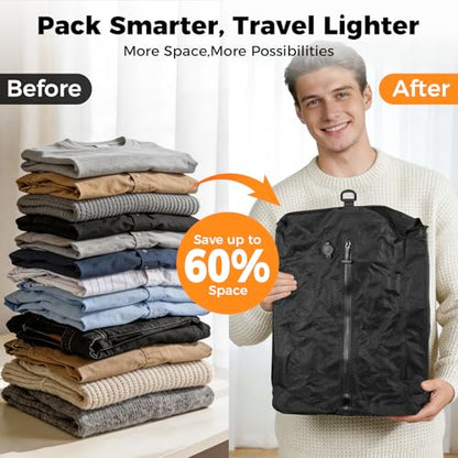 HONKID Travel Vacuum Bags with Pump 25L Compression Packing Cubes for Carry On Suitcases Backpack Luggage Odor & Waterproof Anti-Rip Reusable Vacuum Seal Bags for Clothing Travel Essentials - 3 Pack