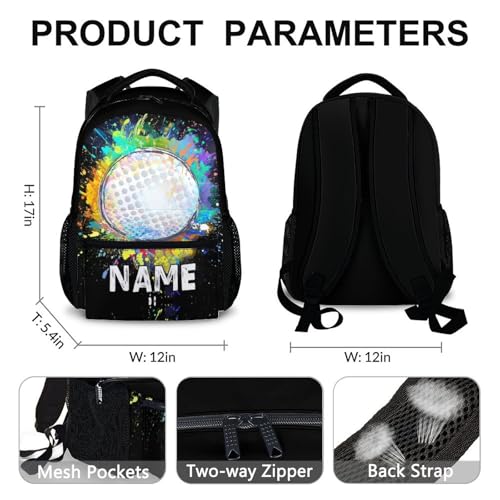 Kids Boys School Backpack Personalized Golf Backpacks Bookbag Back to School Supplies, 17 Inches Custom Name Cool Sport Back Pack for Travel Camping Casual (Black) - color: Color 7-1