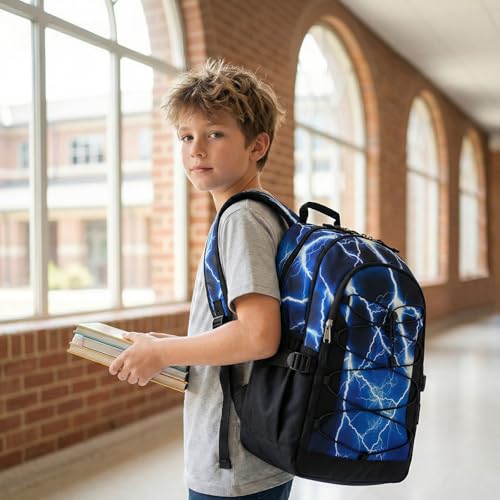 Choco Mocha Boys School Backpack, Blue Backpack for Teen Boys Kids Large Bookbag 17.5 Inch, Geometric - color: Blue-geometric