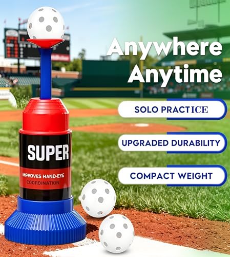 KAK Baseball Training Tee Ball Popper, Pop Up Baseball Trainer with Baseball Bat & 2 Practice Balls, Hitting Tee for Perfect Swings, Batting Practice Equipment Indoor Outdoor, No Pitcher Required