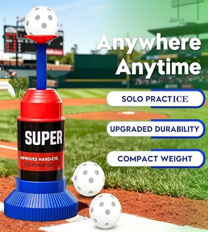 KAK Baseball Training Tee Ball Popper, Pop Up Baseball Trainer with Baseball Bat & 2 Practice Balls, Hitting Tee for Perfect Swings, Batting Practice Equipment Indoor Outdoor, No Pitcher Required