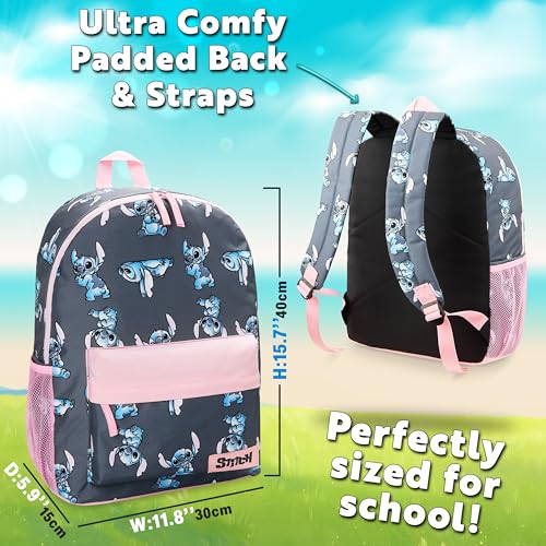 Disney Stitch Backpack for Girls Teens School Bag Kids Book Bag School Supplies Gifts (Navy/Pink) - color: Navy/Pink