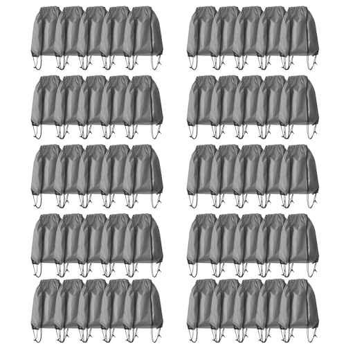 Drawstring Backpack Bulk 50 Packs Draw String Bags for Gym Sports Trip Pedestrianism Cinch Sack DIY for Women Men (grey) - color: Grey