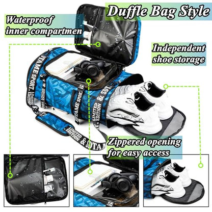 Gym Duffle Bag Backpack with Shoe Compartment,4 ways Travel Backpack for Women and Men,Multi-Functional Weekender bag with Waterproof Layer&Laptop Compartment for Fitness, Travel,Camping - color: Blue