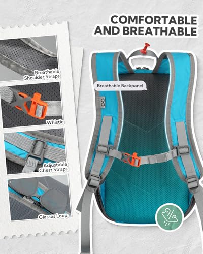 WATERFLY Small Lightweight Packable Backpack: 10L Mini Ultra Light Foldable Travel Sport Cycling Daypack with Breathable Shoulder Strap Outdoor Hiking Walking Day Pack for Women Men - color: Peacock Blue