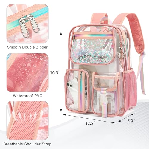 Clear Backpack for Girls Women, School Bookbag Heavy Duty See Through Backpacks (Rose pink) - color: Rose Pink