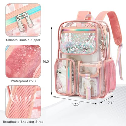 Clear Backpack for Girls Women, School Bookbag Heavy Duty See Through Backpacks (Rose pink) - color: Rose Pink