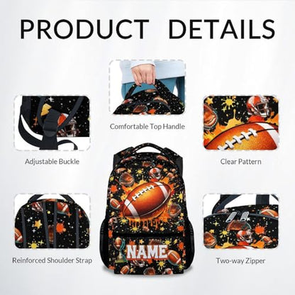 Kids Backpack for Boys, Personalized Football Bookbag with Name - 17" Large Capacity Sports School Bag for Elementary Preschool - color: Brown