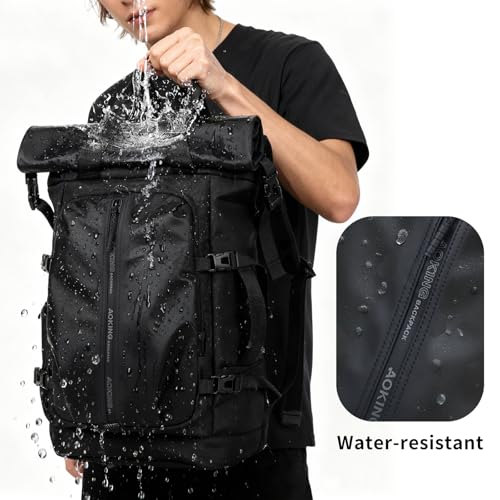 Rolltop Backpack, Travel Rucksack for Men Women, Anti Theft Backpacks with 15.6-inch Laptop Compartment, Waterproof Casual Daypack for Work, Business, Commuter and College - color: Black