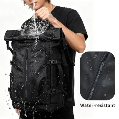 Rolltop Backpack, Travel Rucksack for Men Women, Anti Theft Backpacks with 15.6-inch Laptop Compartment, Waterproof Casual Daypack for Work, Business, Commuter and College - color: Black