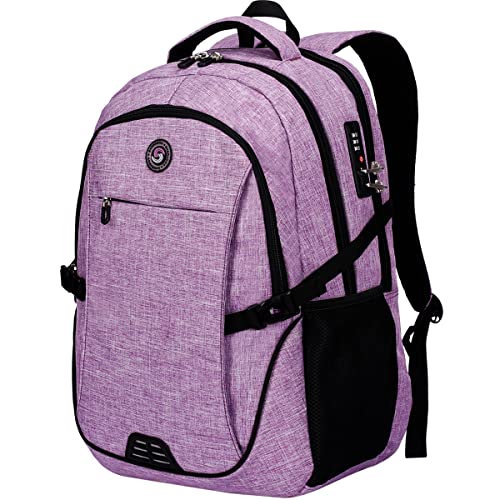 SHRRADOO Anti Theft Laptop Backpack Travel Backpacks with Combination Lock for Women Men College Backpack Computer Bag Fits 17 Inch Laptop,Purple - color: Purple