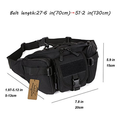 ArcEnCiel Tactical Fanny Pack for Men Women Waist Bag Hip Belt Outdoor Hiking Fishing Bumbag with Patch (Black) - color: Black