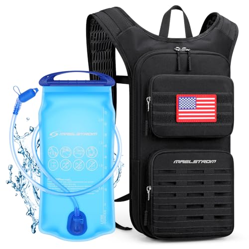 Maelstrom Tactical Hydration Backpack,Water Pack with 2L Water Bladder | BPA-free,MOLLE Compatibility,lightweight,insulated layer, Breathable back panel and shoulder,for running/hunting/cycling - color: Black