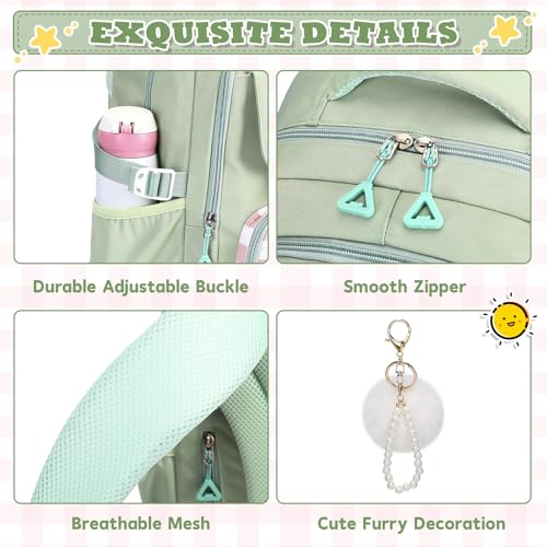 MUSEVOS Girls Backpack, Ideal School Backpack for Girls from Elementary to Teen Years, Kawaii Bookbag Cute Large Capacity, Checkered, Green - color: Green