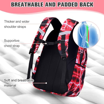 Bevalsa Backpack for Boys, Lightning School Bags with Lunch Bag & Pen Case for Kids, Bookbag for Boys Teens Elementary Middle High School - color: Red Spider