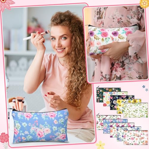 Reginary 20 Pcs Makeup Bags Gifts for Women Canvas Cosmetic Bags with Zipper Mothers Day Bulk Gift Travel Purse Organizer Pouch Accessory, Toiletry Large Capacity,7 x 4.3 Inch - style: Floral