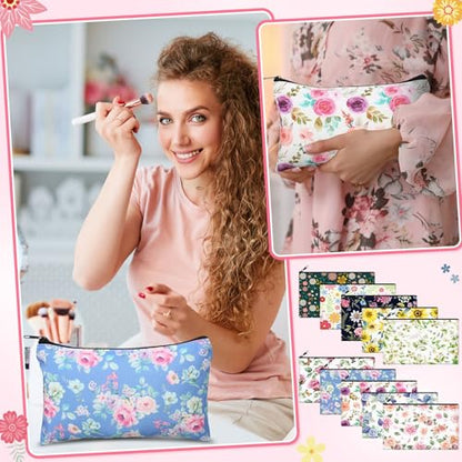 Reginary 20 Pcs Makeup Bags Gifts for Women Canvas Cosmetic Bags with Zipper Mothers Day Bulk Gift Travel Purse Organizer Pouch Accessory, Toiletry Large Capacity,7 x 4.3 Inch - style: Floral