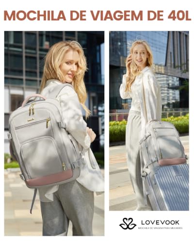 LOVEVOOK 40L Carry On Travel Backpack for Women Men Flight Approved - color: Beige-black-sage Green, size: 40l-17.3 Inch-3pcs Standard