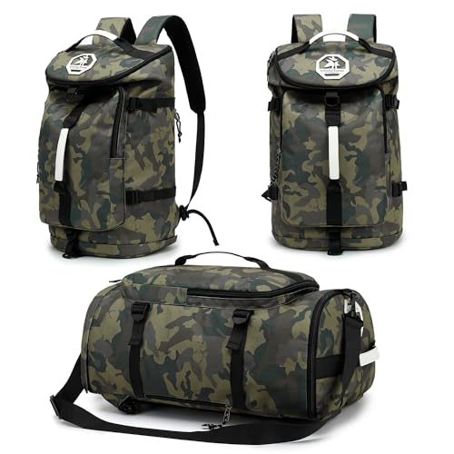 Floral gym duffel bag backpack, fashion wrestling bag,with shoe compartment, 4 kinds of back method waterproof travel sports walking laptop Lightweight (A-Camouflage) - color: A-Camouflage