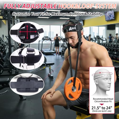 Adjustable Neck Harness with Pulley System & Resistance Bands – Multi-Directional Neck Weight Lifting Training for Strength, Stability & Posture – Padded Head Strap for Athletes & Fitness