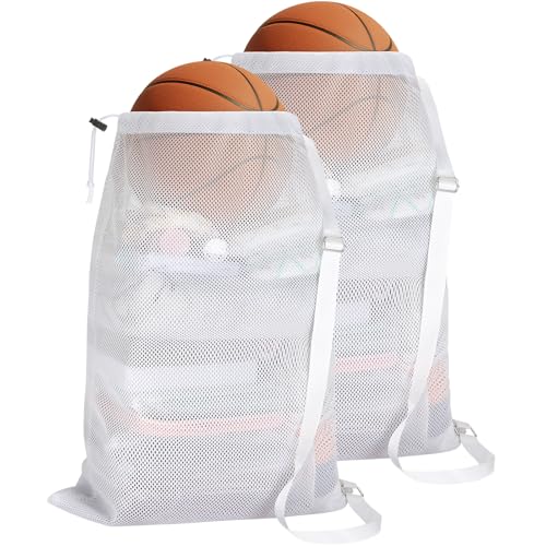 NATURAL STYLE 2 Packs Swim Bag Mesh Drawstring Backpack Oversized 18" x 26", Large Mesh Drawstring Backpack - color: White