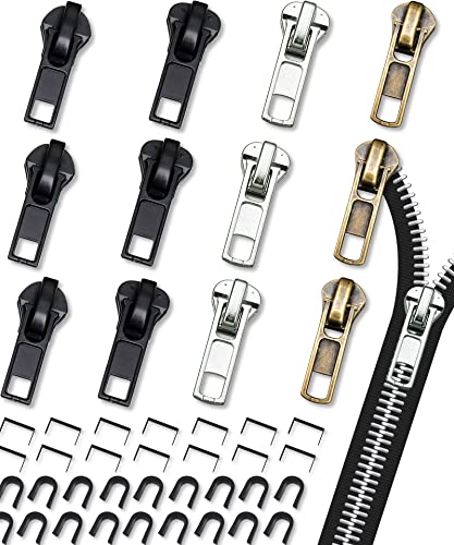 Zipper Repair Kit (52 Pcs), Universal #5 Zipper Replacement Slider Kit, Zipper Pull Replacement, Zippers Fix Repair Kit for Jackets, Coats, Boot, Backpack, Hoodie, Metal, Plastic & Nylon Coil Zippers