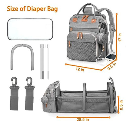 Astro alan Baby Diaper Bag with Changing Station, Waterproof Diaper Bag Backpack for Moms Dads with USB Charging Port, Baby Shower Gifts, Large Capacity diaper backpack, Grey - color: Grey
