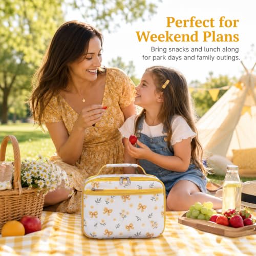 LEDAOU Lunch Box Kids Insulated Lunch Bag Girls Boys Toddler Reusable Lunchbox for School Picnic Hiking (Yellow Flower) - color: Yellow Flower